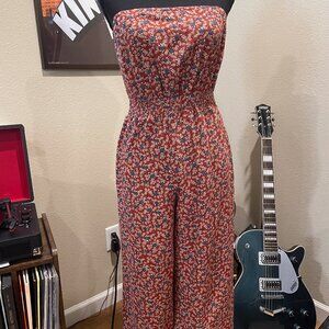 Blush By Us Angels Women's Burnt Orange & Blue Floral Strapless Jumpsuit